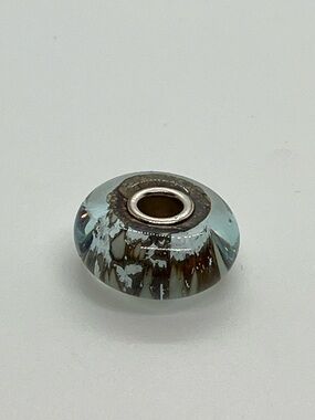 Trollbeads 925 LAA Silver Mountain Light Blue and Brown Glass Charm Bead